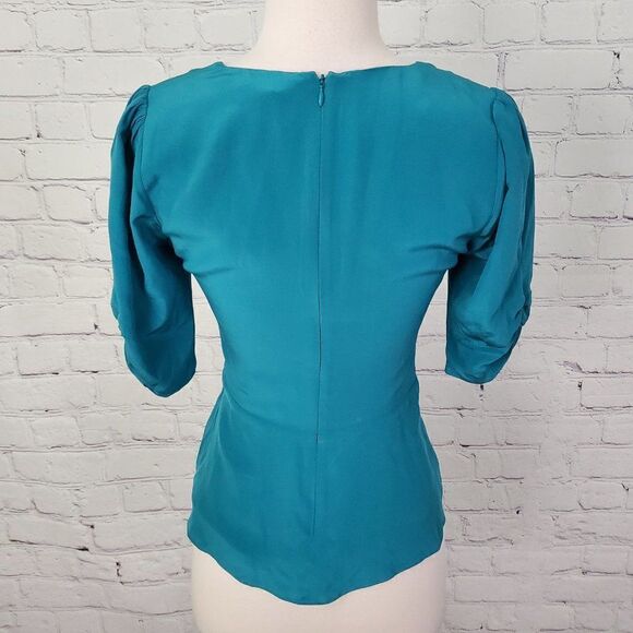 PARKER kelly green 100% silk peplum blouse XS - Picture 4 of 7